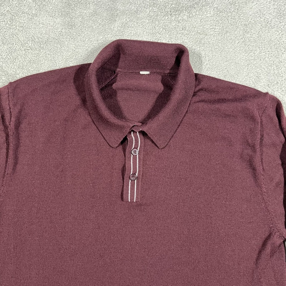 Lululemon Techwool Polo Shirt Mens Large Burgundy Long Sleeve Wool Blend - Picture 3 of 10